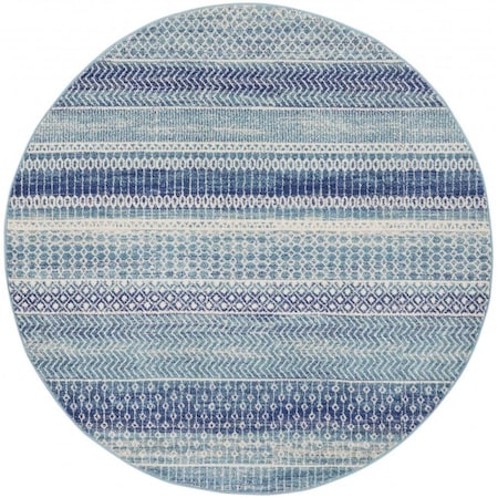 Homeroots 5 ft. Round Navy Blue Ornate Stripes Area Rug 385599